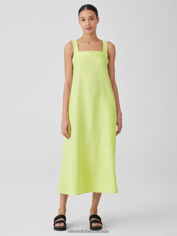 EILEEN FISHER Organic Linen Square Neck Dress Easy Fit Full Length Women HONEYDEW Clothing 024FN826