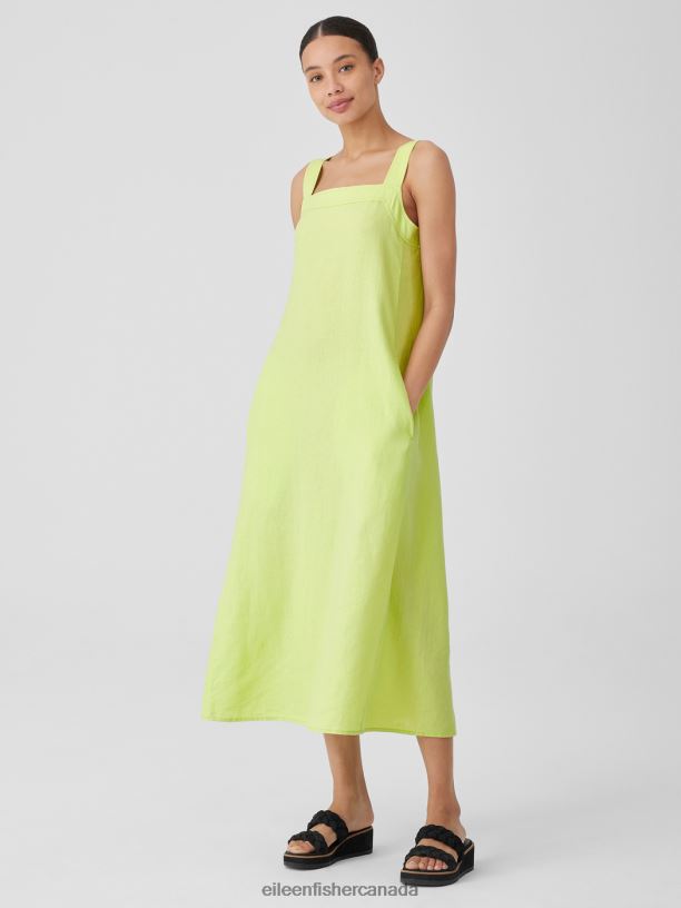 EILEEN FISHER Organic Linen Square Neck Dress Easy Fit Full Length Women HONEYDEW Clothing 024FN826