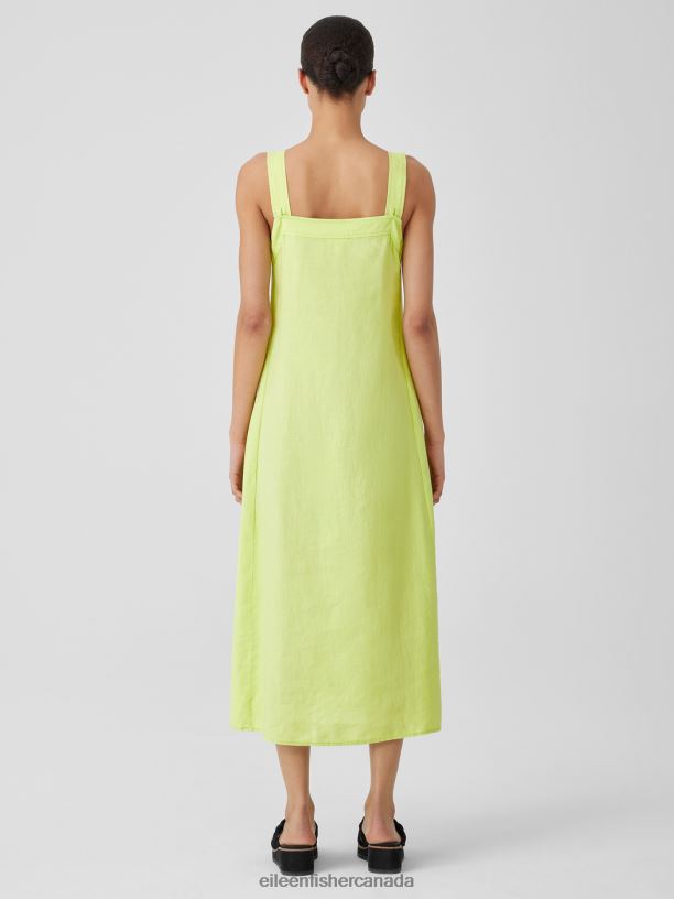 EILEEN FISHER Organic Linen Square Neck Dress Easy Fit Full Length Women HONEYDEW Clothing 024FN826