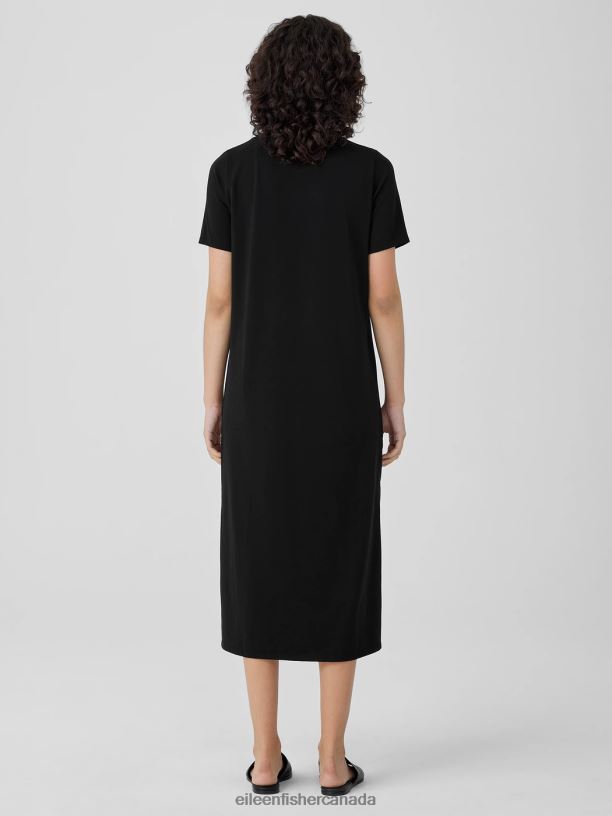 EILEEN FISHER Pima Cotton Stretch Jersey Crew Neck Dress Easy Fit Full Length Women BLACK Clothing 024FN861