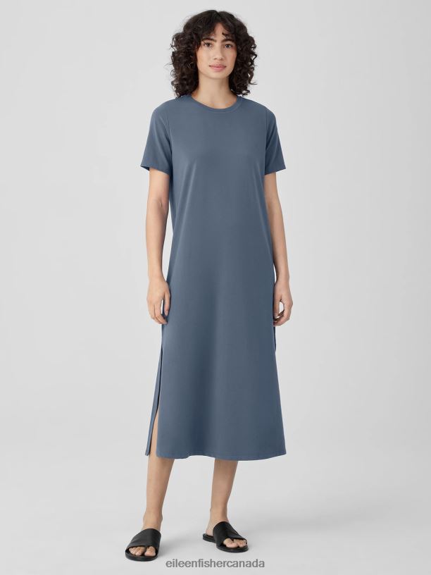 EILEEN FISHER Pima Cotton Stretch Jersey Crew Neck Dress Easy Fit Full Length Women DUSK Clothing 024FN862