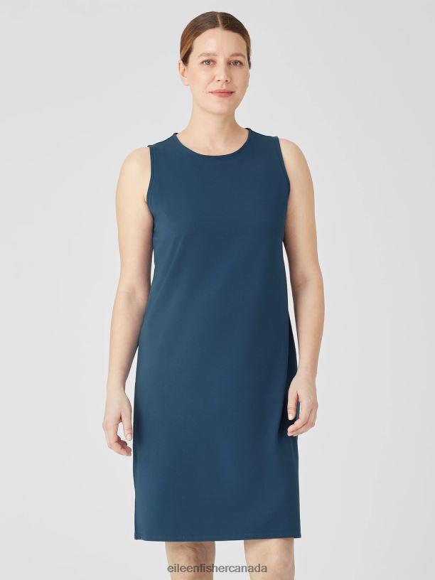 EILEEN FISHER Pima Cotton Stretch Jersey Tank Dress Slim Fit Knee Length Women ATLANTIS Clothing 024FN859
