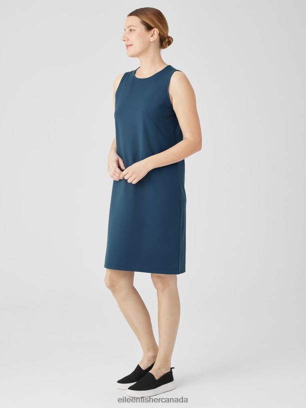 EILEEN FISHER Pima Cotton Stretch Jersey Tank Dress Slim Fit Knee Length Women ATLANTIS Clothing 024FN859
