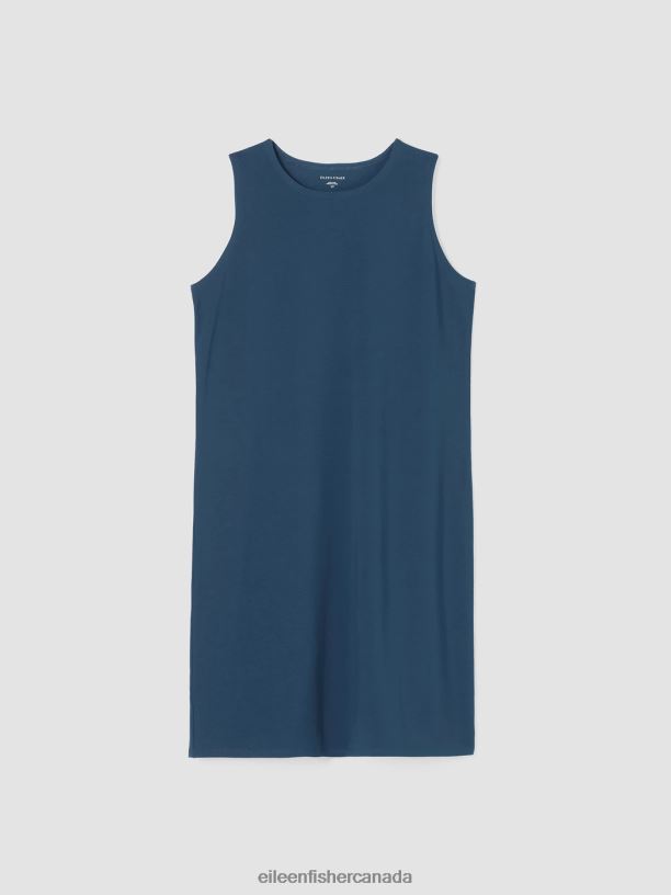EILEEN FISHER Pima Cotton Stretch Jersey Tank Dress Slim Fit Knee Length Women ATLANTIS Clothing 024FN859