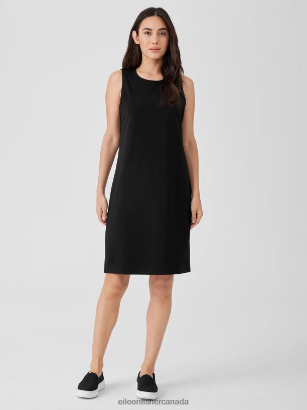 EILEEN FISHER Pima Cotton Stretch Jersey Tank Dress Slim Fit Knee Length Women BLACK Clothing 024FN856