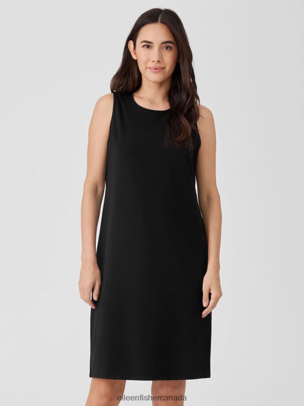 EILEEN FISHER Pima Cotton Stretch Jersey Tank Dress Slim Fit Knee Length Women BLACK Clothing 024FN856