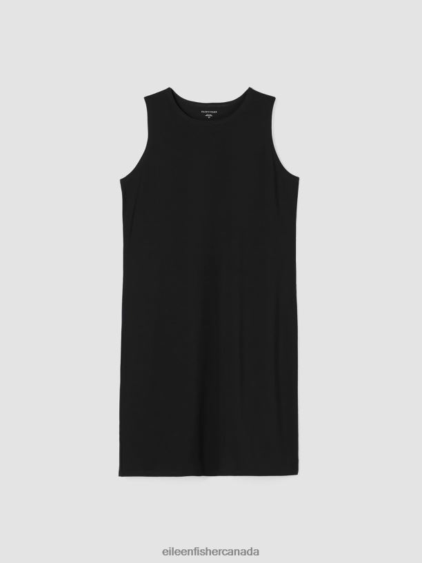 EILEEN FISHER Pima Cotton Stretch Jersey Tank Dress Slim Fit Knee Length Women BLACK Clothing 024FN856