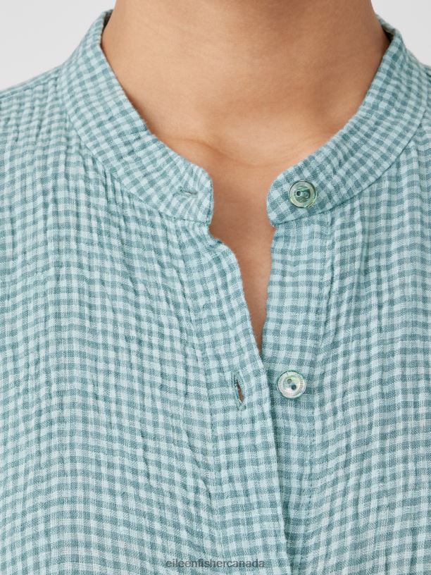 EILEEN FISHER Puckered Organic Linen Shirtdress Boxy Fit Knee Length Women AMALFI Clothing 024FN830