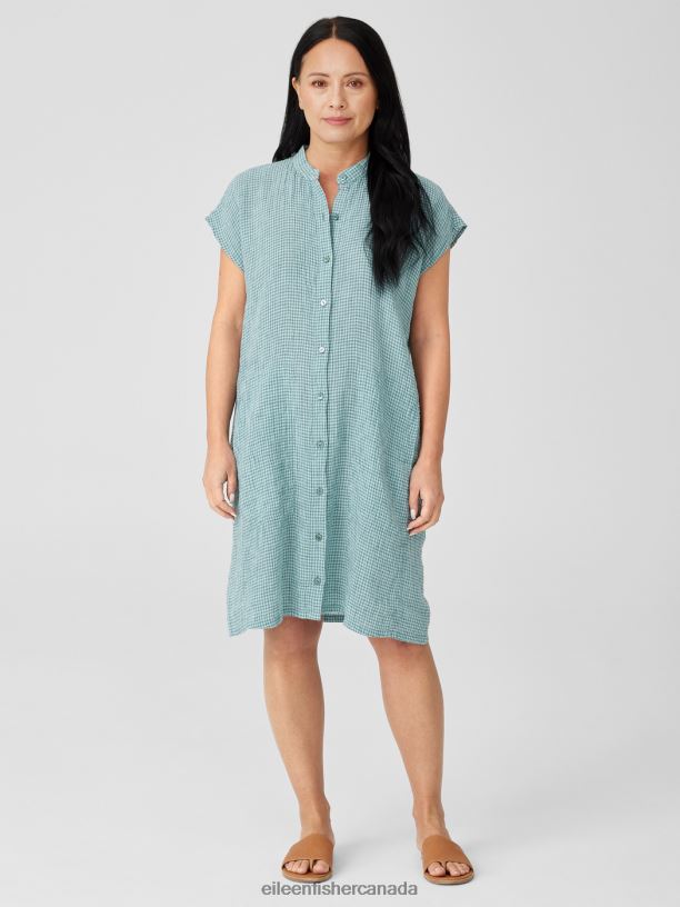 EILEEN FISHER Puckered Organic Linen Shirtdress Boxy Fit Knee Length Women AMALFI Clothing 024FN830