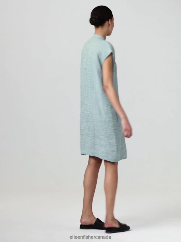 EILEEN FISHER Puckered Organic Linen Shirtdress Boxy Fit Knee Length Women AMALFI Clothing 024FN830