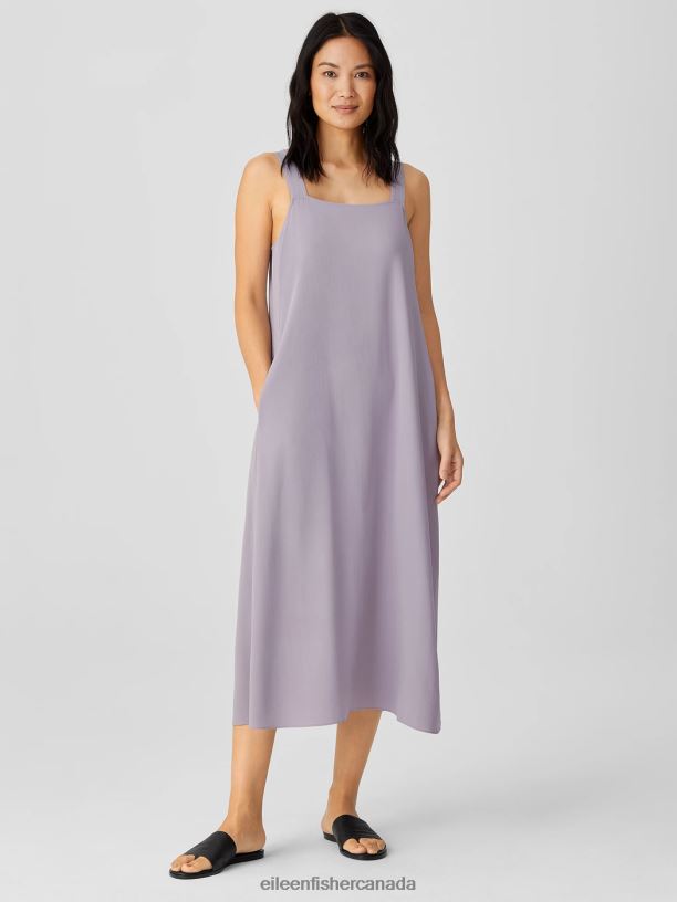 EILEEN FISHER Silk Georgette Crepe Square Neck Dress Easy Fit Full Length Women MISTY LILAC Clothing 024FN900