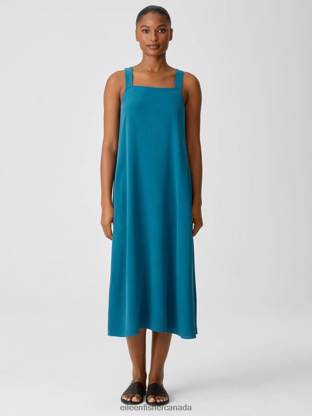 EILEEN FISHER Silk Georgette Crepe Square Neck Dress Easy Fit Full Length Women REEF Clothing 024FN899