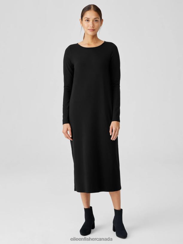 EILEEN FISHER Stretch Jersey Knit Jewel Knit Dress Slim Fit Full Length Women BLACK Clothing 024FN870