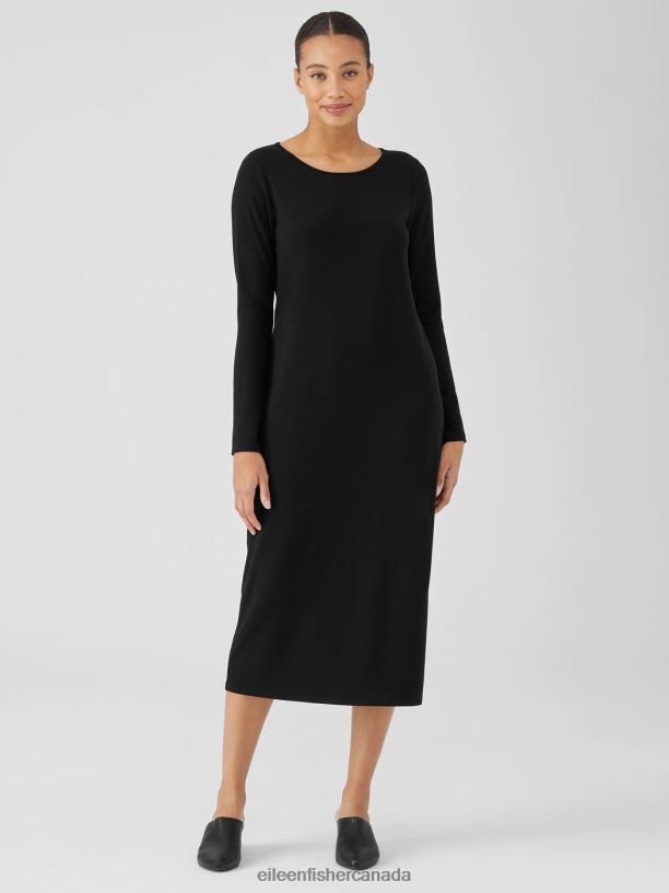 EILEEN FISHER Stretch Jersey Knit Jewel Neck Dress Slim Fit Full Length Women BLACK Clothing 024FN879