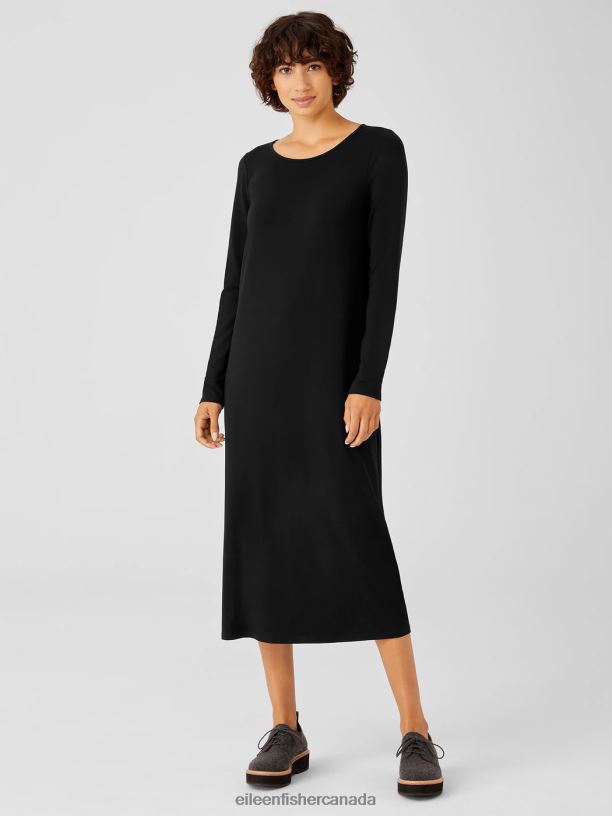 EILEEN FISHER Stretch Jersey Knit Jewel Neck Dress Slim Fit Full Length Women BLACK Clothing 024FN887