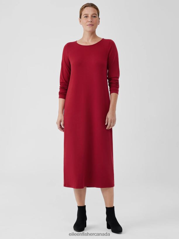 EILEEN FISHER Stretch Jersey Knit Jewel Neck Dress Slim Fit Full Length Women DEEP CLARET Clothing 024FN894