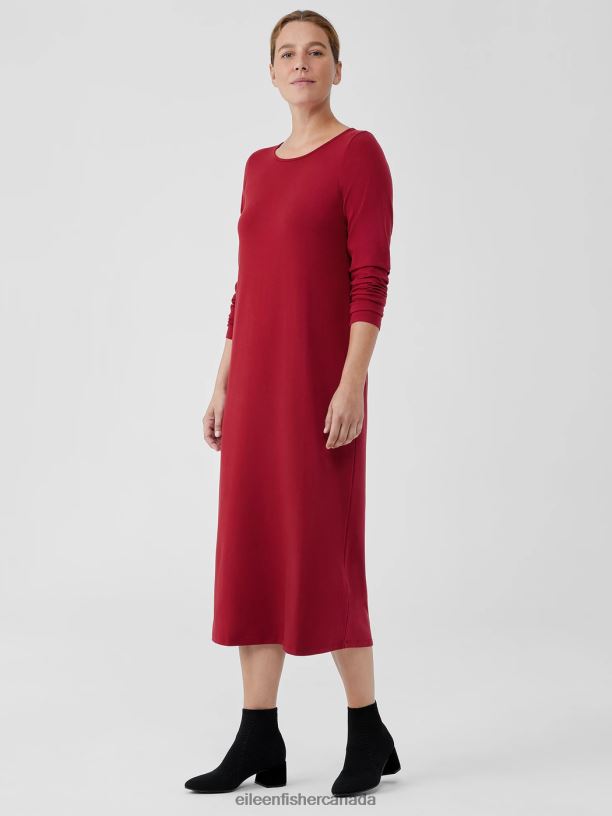 EILEEN FISHER Stretch Jersey Knit Jewel Neck Dress Slim Fit Full Length Women DEEP CLARET Clothing 024FN894