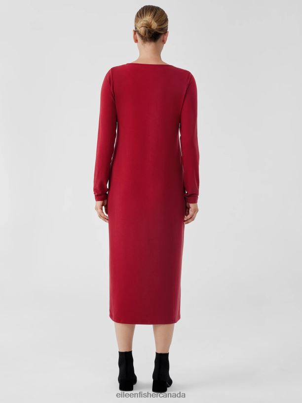 EILEEN FISHER Stretch Jersey Knit Jewel Neck Dress Slim Fit Full Length Women DEEP CLARET Clothing 024FN894