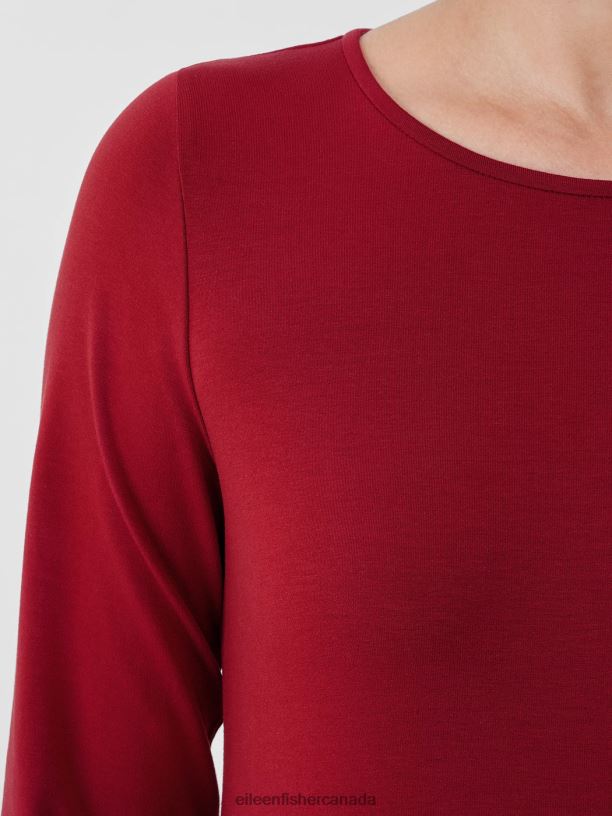 EILEEN FISHER Stretch Jersey Knit Jewel Neck Dress Slim Fit Full Length Women DEEP CLARET Clothing 024FN894