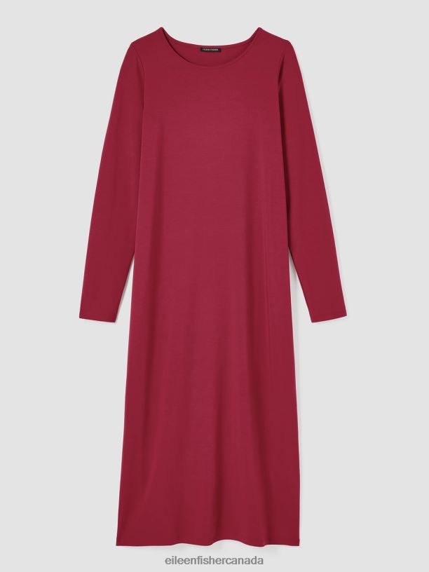 EILEEN FISHER Stretch Jersey Knit Jewel Neck Dress Slim Fit Full Length Women DEEP CLARET Clothing 024FN894