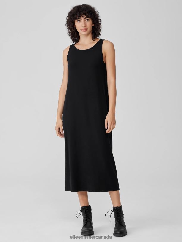 EILEEN FISHER Stretch Jersey Knit Tank Dress Slim Fit Full Length Women BLACK Clothing 024FN866