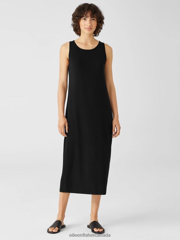 EILEEN FISHER Stretch Jersey Knit Tank Dress Slim Fit Full Length Women BLACK Clothing 024FN880