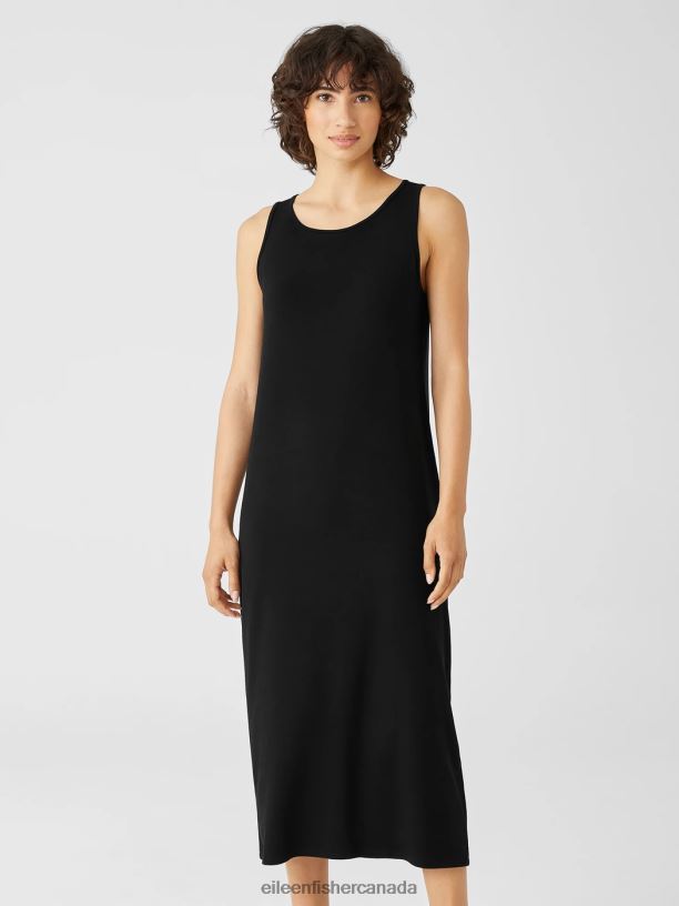 EILEEN FISHER Stretch Jersey Knit Tank Dress Slim Fit Full Length Women BLACK Clothing 024FN880