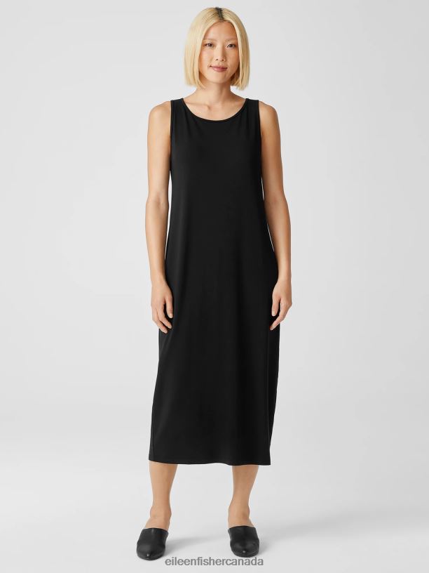 EILEEN FISHER Stretch Jersey Knit Tank Dress Slim Fit Full Length Women BLACK Clothing 024FN880