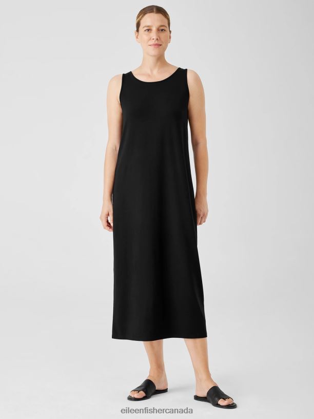 EILEEN FISHER Stretch Jersey Knit Tank Dress Slim Fit Full Length Women BLACK Clothing 024FN888