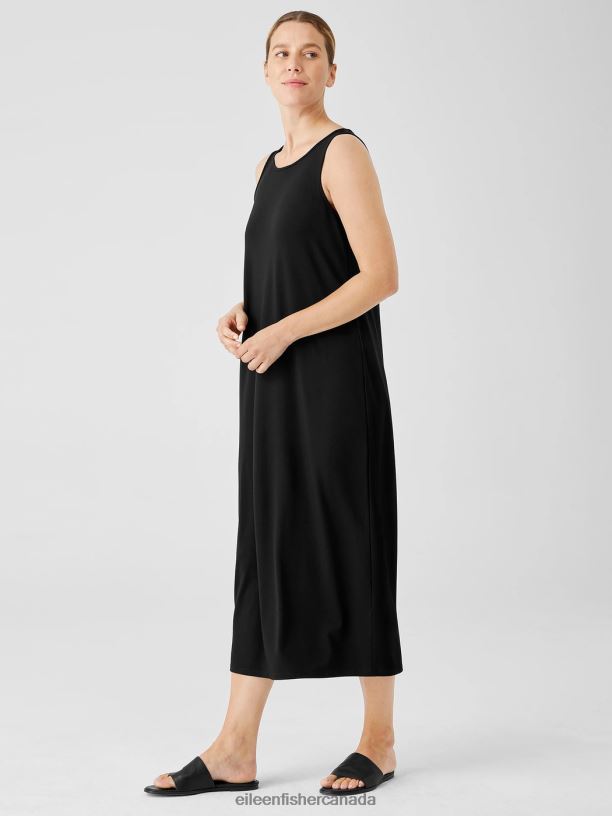 EILEEN FISHER Stretch Jersey Knit Tank Dress Slim Fit Full Length Women BLACK Clothing 024FN888