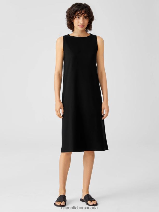 EILEEN FISHER Washable Stretch Crepe Bateau Neck Dress Easy Fit Calf Length Women BLACK Clothing 024FN886