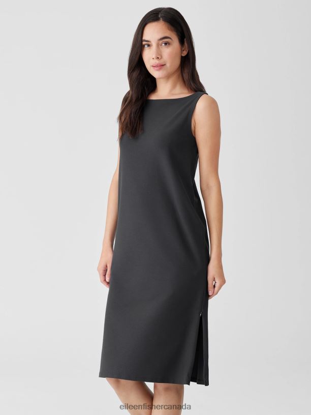 EILEEN FISHER Washable Stretch Crepe Bateau Neck Dress Easy Fit Calf Length Women GRAPHITE Clothing 024FN864