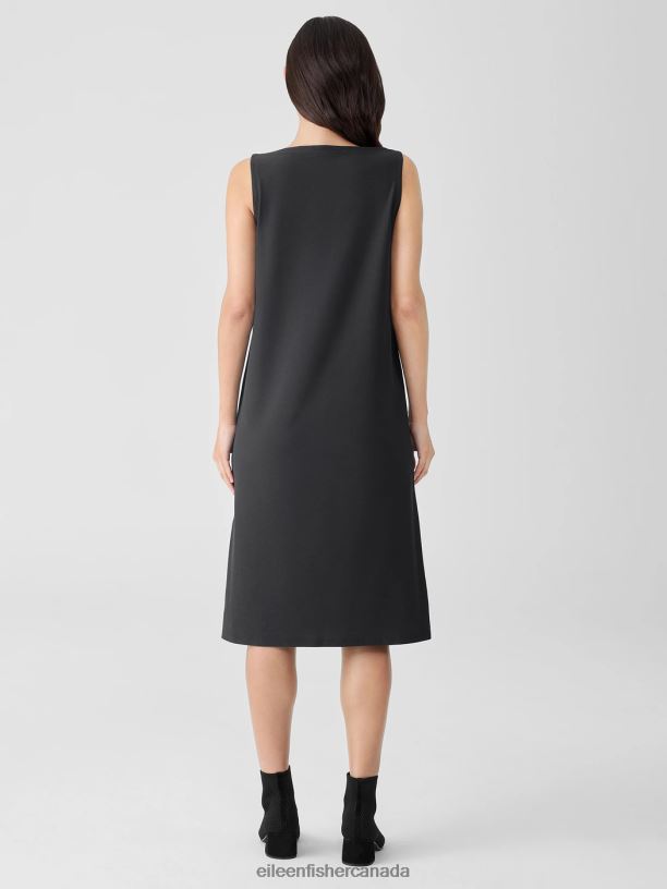 EILEEN FISHER Washable Stretch Crepe Bateau Neck Dress Easy Fit Calf Length Women GRAPHITE Clothing 024FN864
