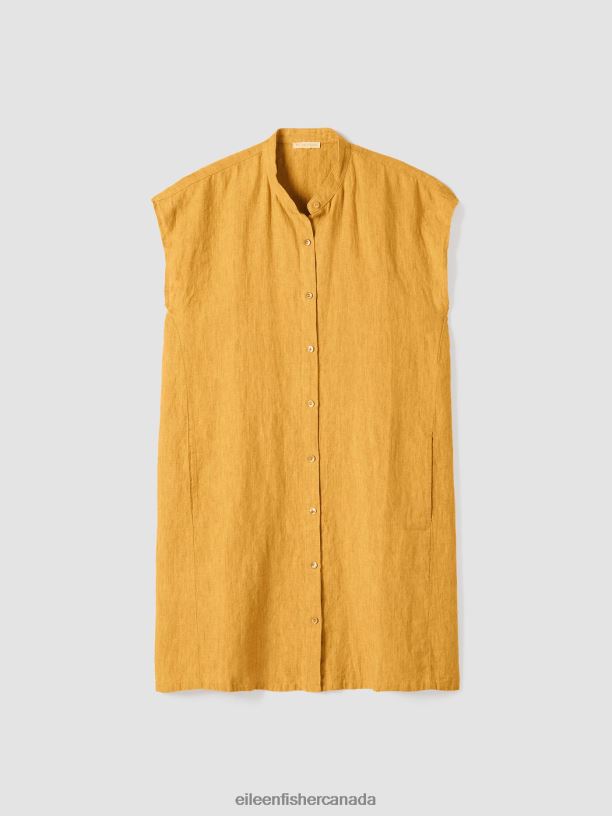 EILEEN FISHER Washed Organic Linen Delave Shirtdress Boxy Fit Knee Length Women MARIGOLD Clothing 024FN835