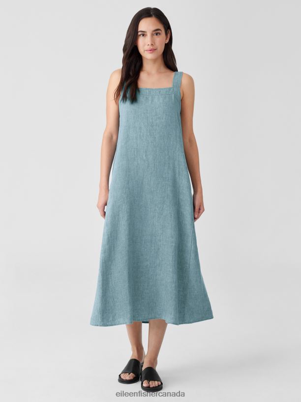 EILEEN FISHER Washed Organic Linen Delave Square Neck Dress Easy Fit Full Length Women NILE Clothing 024FN831