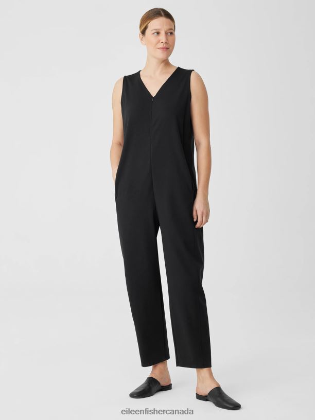 EILEEN FISHER Cotton Blend Ponte Lantern Jumpsuit Easy Fit Ankle Length Women BLACK Clothing 024FN612