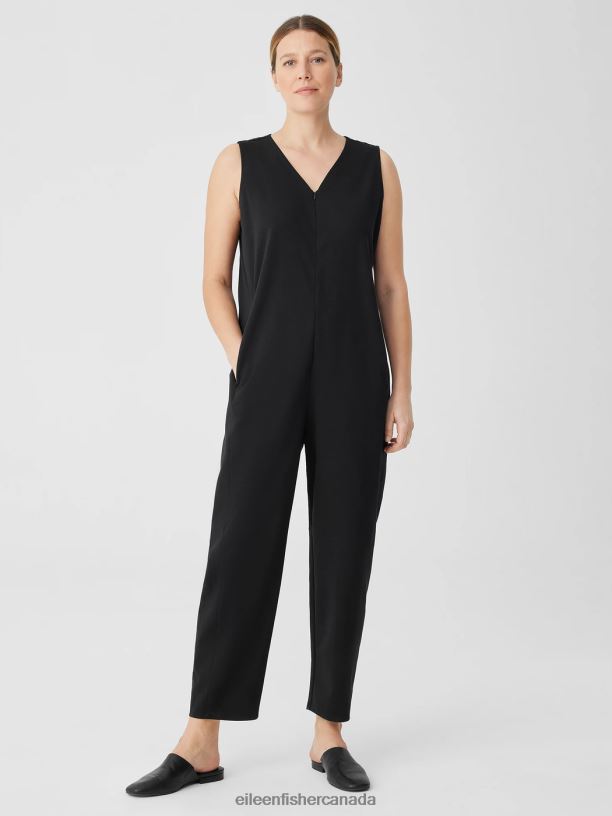 EILEEN FISHER Cotton Blend Ponte Lantern Jumpsuit Easy Fit Ankle Length Women BLACK Clothing 024FN612