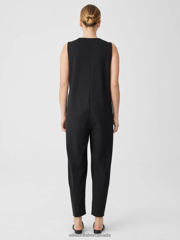 EILEEN FISHER Cotton Blend Ponte Lantern Jumpsuit Easy Fit Ankle Length Women BLACK Clothing 024FN612