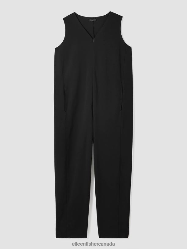 EILEEN FISHER Cotton Blend Ponte Lantern Jumpsuit Easy Fit Ankle Length Women BLACK Clothing 024FN612