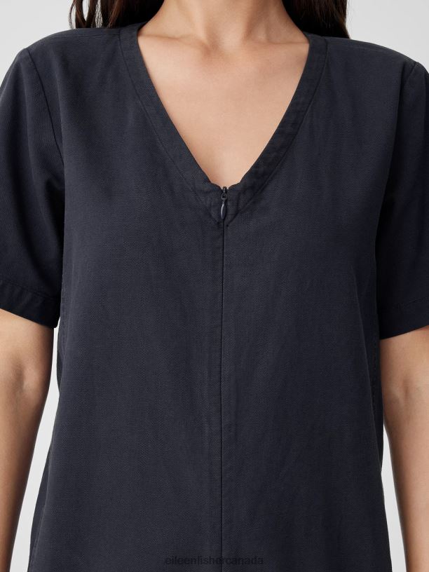 EILEEN FISHER Cotton Hemp Stretch Lantern Jumpsuit Easy Fit Ankle Length Women BLACK Clothing 024FN640