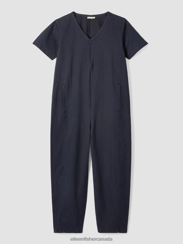 EILEEN FISHER Cotton Hemp Stretch Lantern Jumpsuit Easy Fit Ankle Length Women BLACK Clothing 024FN640