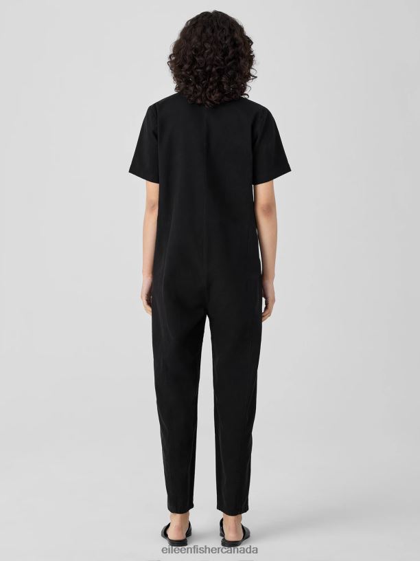 EILEEN FISHER Cotton Hemp Stretch Lantern Jumpsuit Easy Fit Ankle Length Women BLACK Clothing 024FN641