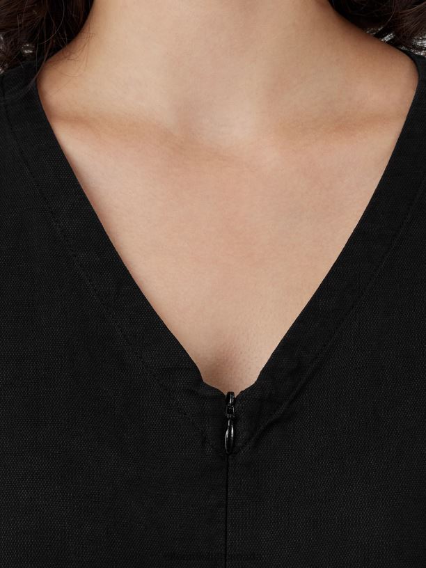 EILEEN FISHER Cotton Hemp Stretch Lantern Jumpsuit Easy Fit Ankle Length Women BLACK Clothing 024FN641