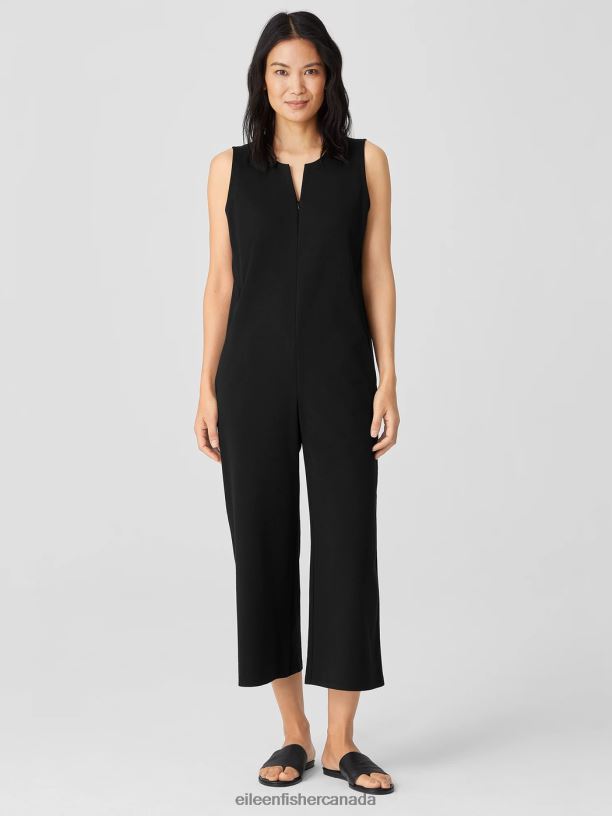 EILEEN FISHER Cotton Ponte Jumpsuit Easy Fit Cropped Length Women BLACK Clothing 024FN720