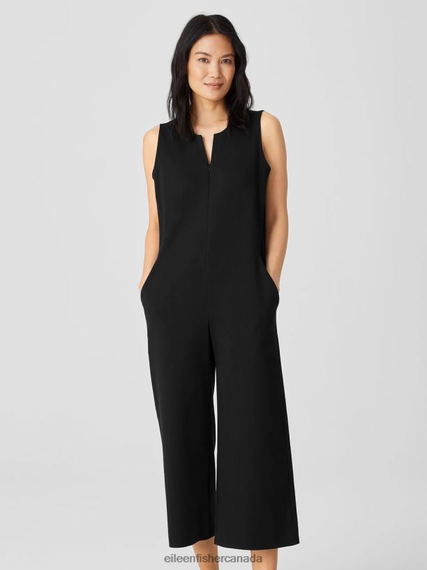 EILEEN FISHER Cotton Ponte Jumpsuit Easy Fit Cropped Length Women BLACK Clothing 024FN720
