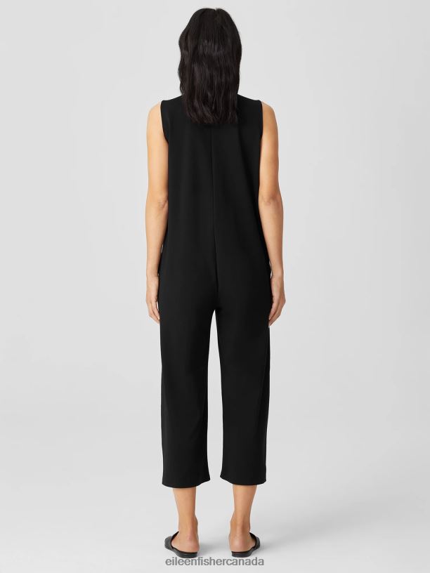 EILEEN FISHER Cotton Ponte Jumpsuit Easy Fit Cropped Length Women BLACK Clothing 024FN720