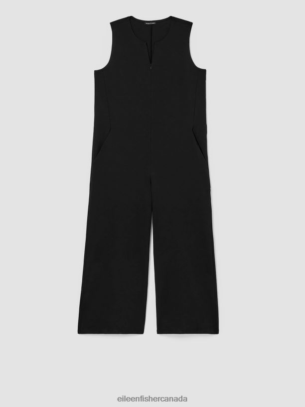EILEEN FISHER Cotton Ponte Jumpsuit Easy Fit Cropped Length Women BLACK Clothing 024FN720