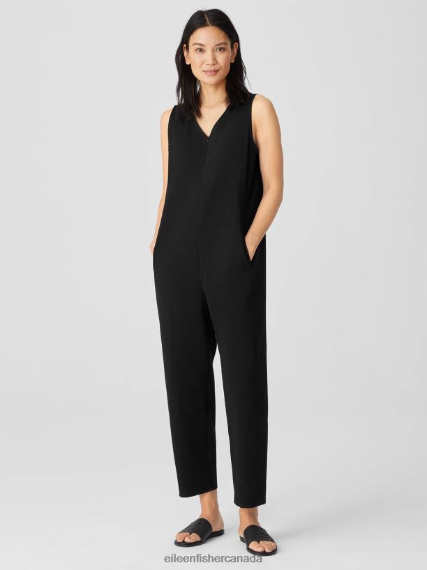EILEEN FISHER Cotton Ponte Lantern Jumpsuit Easy Fit Ankle Length Women BLACK Clothing 024FN719