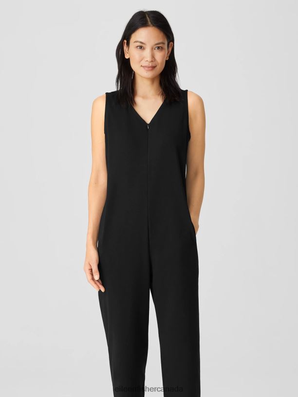 EILEEN FISHER Cotton Ponte Lantern Jumpsuit Easy Fit Ankle Length Women BLACK Clothing 024FN719