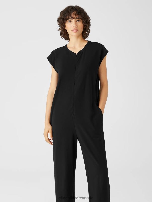 EILEEN FISHER Traceable Cotton JerseyJumpsuit Boxy Fit Cropped Length Women BLACK Clothing 024FN730